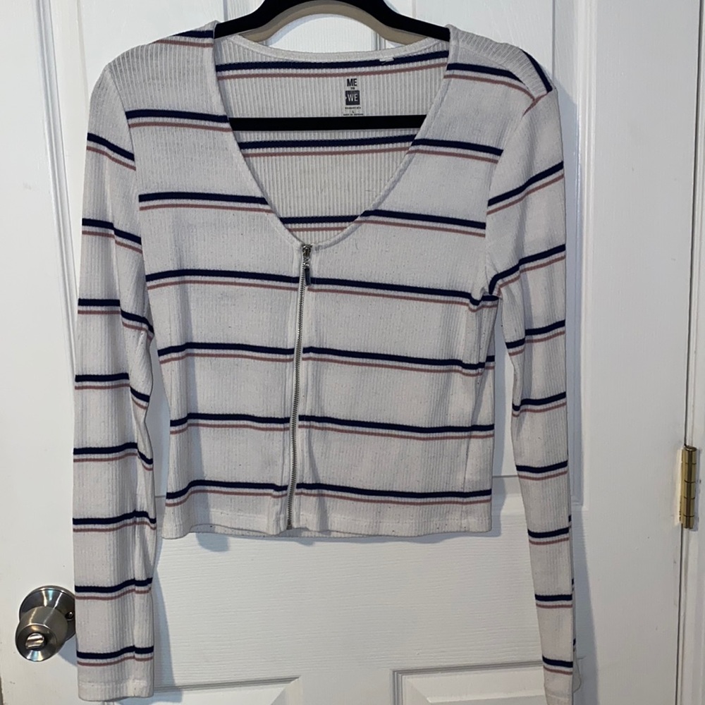 White striped long sleeve blouse